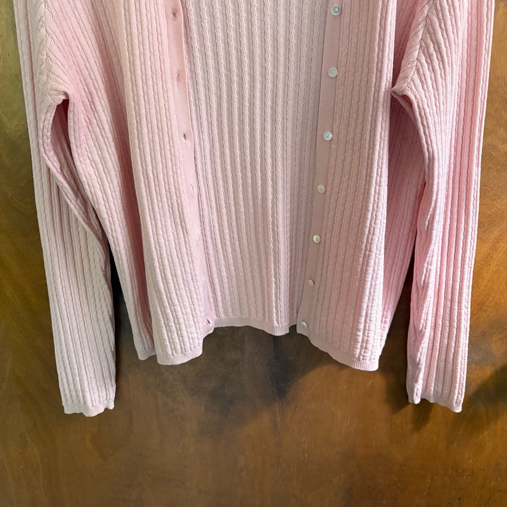 Vintage Brooks Brothers Pastel Pink Cable Knit Button Down Cardigan Silk Large - Picture 8 of 13